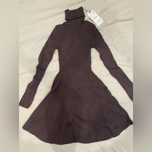 Small brown Zara turtleneck sweater dress, tags attached